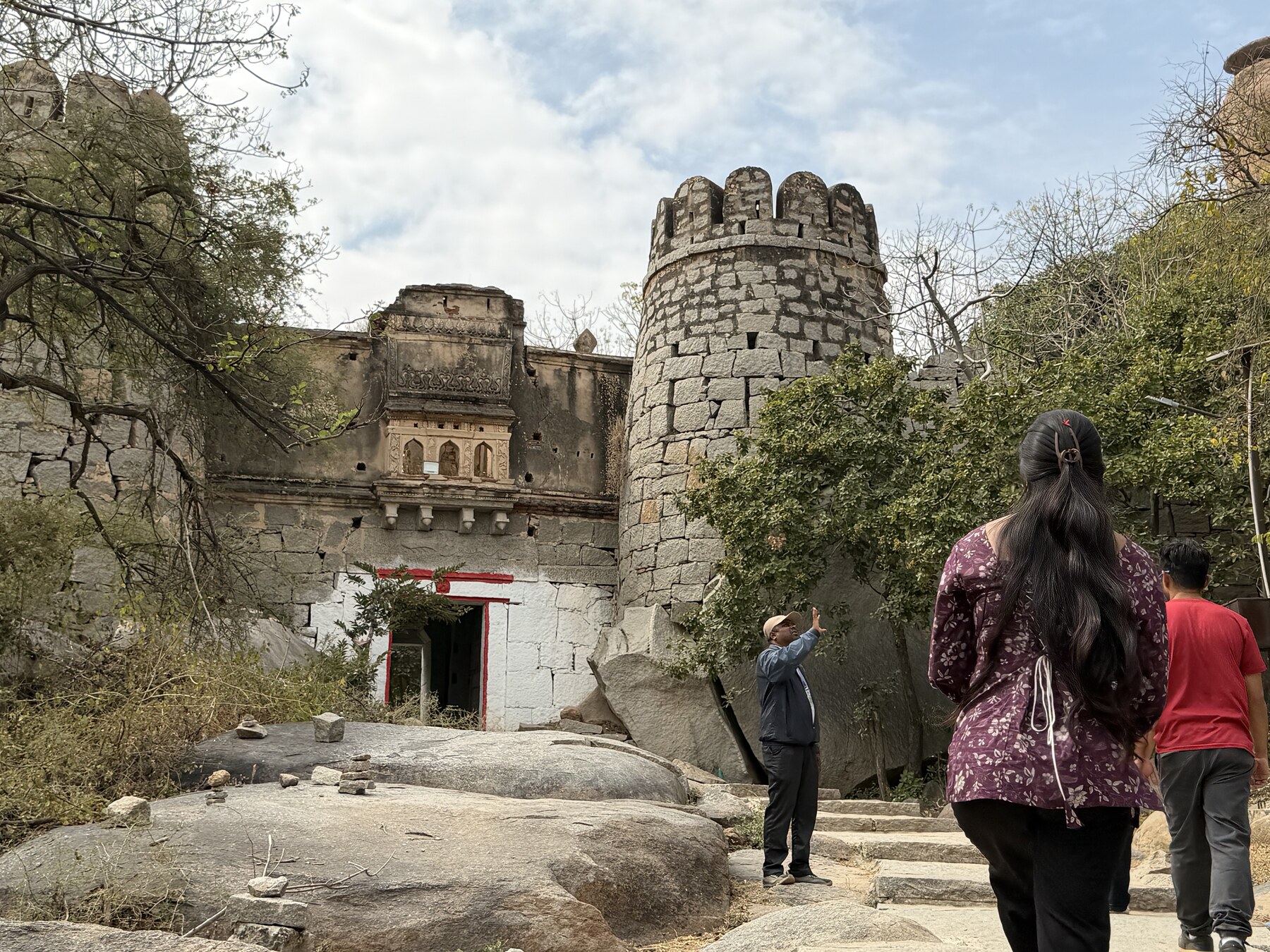 The fort-complex entrance beside the goshala and Vali's cave