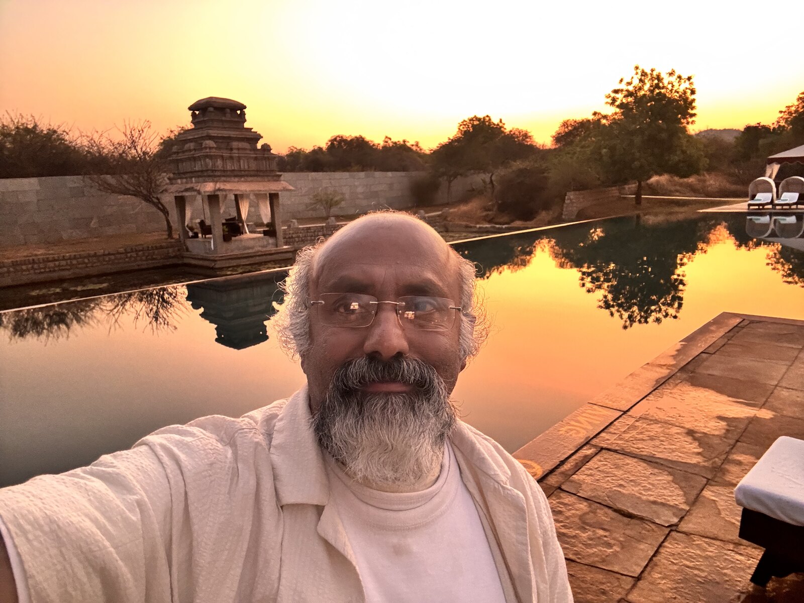 Sunset at Evolve, Hampi, the evening before the climb