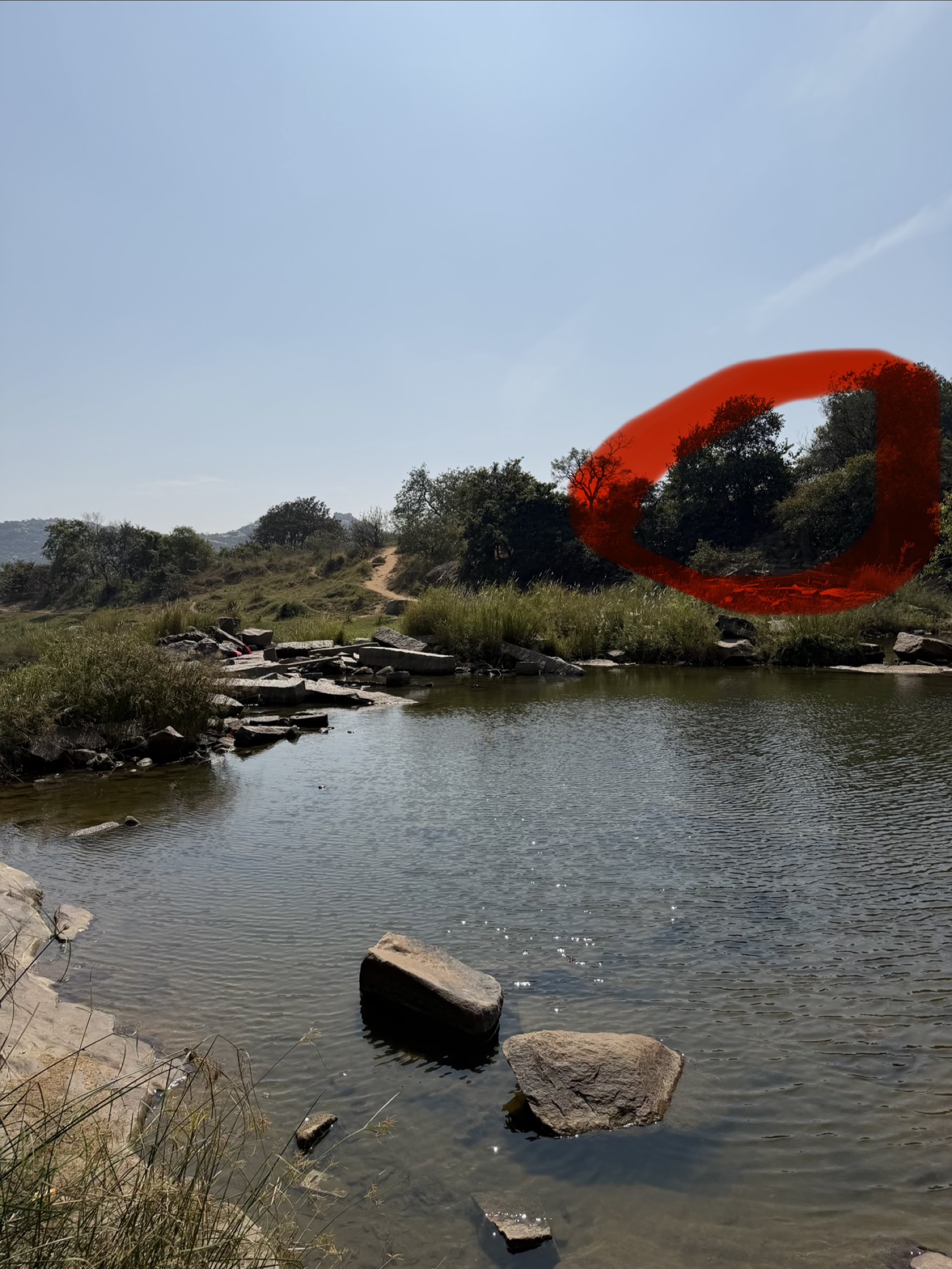 The garden location beside Rishimukha, marked in red