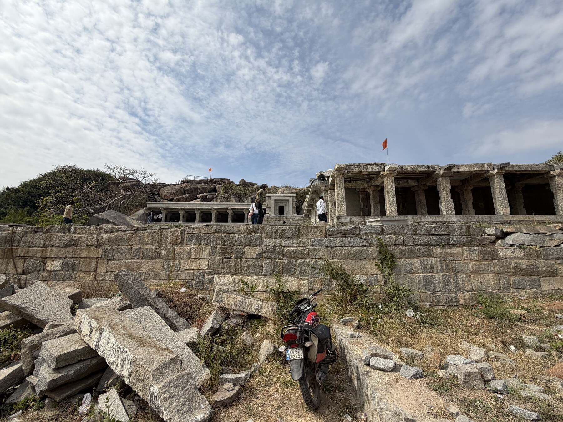 The temple within the rocky Pampa Sarovar landscape
